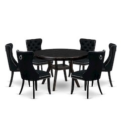 7 Piece Kitchen Table Set Contains 48" Round Table In Black Color