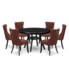 7 Piece Dining Table Set Includes 48" Round Table In Burgandy Color