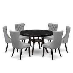 7 Piece Dining Table Set Includes 48" Round Table In Light Gray Color