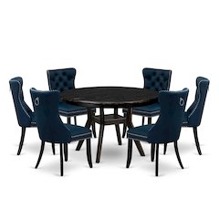7 Piece Dining Table Set Contains 48" Round Table In Navy Blue Color