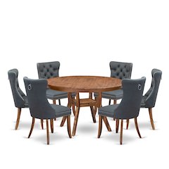 7-Piece Dining Table Set Of A Modern Dining Table, 6 Platinum Gray Dining Chairs