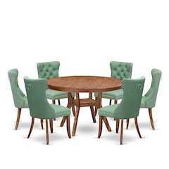 7-Pc Modern Dining Table Set Consist A Table And 6 Willow Green Dining Chairs