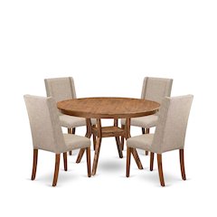 5-Piece Dining Table A Kitchen Table And 4 Light Tan Linen Fabric Dining Chairs