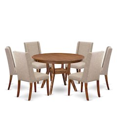 7-Piece Dining A Modern Table And 6 Light Tan Linen Fabric Parsons Chairs