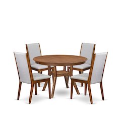 5-Piece Dining Table Set A Modern Kitchen Table, 4 Grey Upholstered Chairs