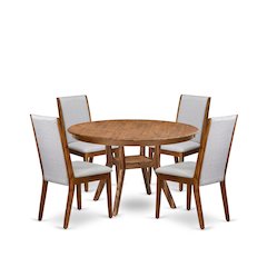5-Piece Mid Century Dining Set Consist Of A Dining Table, 4 Grey Chair
