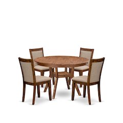 5-Pc Dining Set A Pedestal Breakfast Table, 4 Light Tan Fabric Modern Chairs
