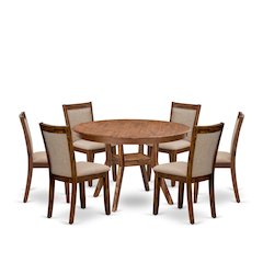 7-Pc Dining Set Of A Pedestal Kitchen Table, 6 Light Tan Upholstered Chairs