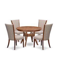 5 Piece Dining Table Set Contains 48" Round Table In Light Tan Color