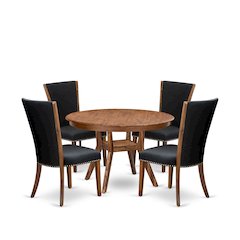 5 Piece Dining Set For 4 Consists Of 48" Round Table In Black Color