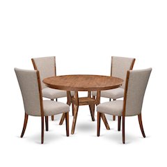 5 Piece Dining Set Consists Of 54" Round Kitchen Table In Light Tan Color