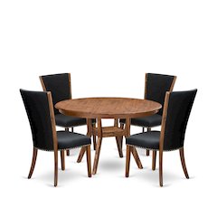 5 Piece Dining Table Set Includes 54" Round Kitchen Table In Black Color