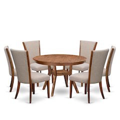 7 Piece Kitchen Table Set Includes 48" Round Table In Light Tan Color