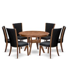 7 Piece Kitchen Table Set Contains 48" Round Table In Black Color