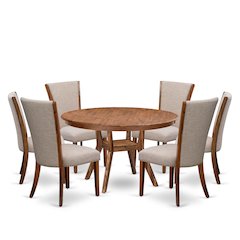 7 Piece Kitchen Table Set Contains 54" Round Table In Light Tan Color
