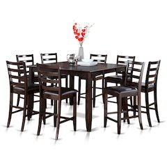 Square Counter Height Dining Table for 8 with Chairs in Brown Wood