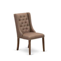FOP8T18 Mid Century Dining Chairs - Brown Linen Fabric Parson Dining Chairs and Button Tufted Back with Antique Walnut Rubber Wood Legs - Modern Dining Chairs Set of 2 - Set of 2