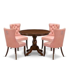 5 Piece Dining Room Furniture Set Consists of a Round Solid Wood Table
