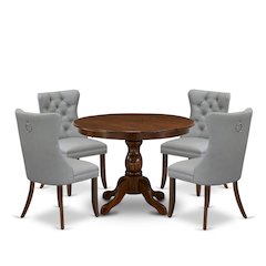 5 Piece Dining Room Furniture Set Contains a Round Solid Wood Table