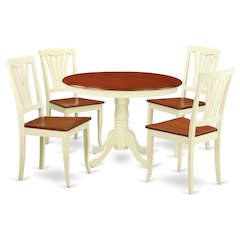 5  Pc  set  with  a  Round  Dinette  Table  and  4  Leather  Kitchen  Chairs  in  Buttermilk  and  Cherry  .