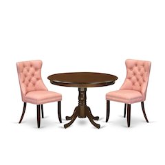 3 Piece Dining Set Consists of a Round Kitchen Table with Pedestal
