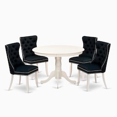 5 Piece Dining Room Table Set Consists of a Round Wooden Table with Pedestal