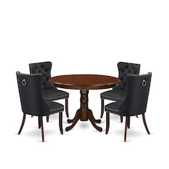 5 Piece Kitchen Table & Chairs Set Contains a Round Dining Table with Pedestal