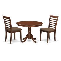 HLML3-MAH-C 3 Pc set with a Kitchen Table and 2 Linen Seat Dinette Kitchen Chairs in Mahogany