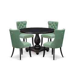 5 Piece Dining Set Includes 48" Round Table In Willow Green Color