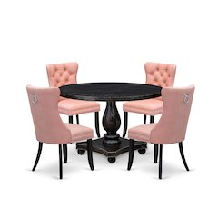 5 Piece Dining Set For 4 Includes 48" Round Table In Beige Red Color