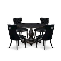 5 Piece Dining Room Set For 4 Contains 48" Round Table In Black Color