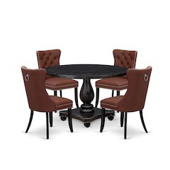 5 Piece Dining Table Set Includes 48" Round Table In Burgandy Color