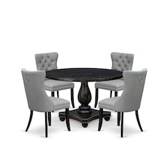5 Piece Dining Table Set Includes 48" Round Table In Light Gray Color