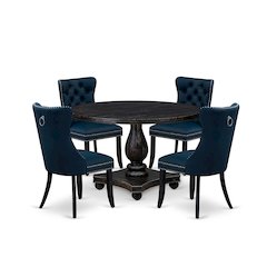 5 Piece Dining Table Set Includes 48" Round Table In Navy Blue Color