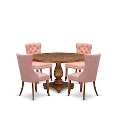 5-Pc Dining Set Consist A Modern Kitchen Table And 4 Beige Red Parsons Chairs