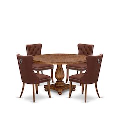5-Pc Dining Table Set Consist A Kitchen Table And 4 Burgundy Upholstered Chairs