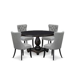 5 Piece Dining Table Set Consists Of 54" Round Table In Light Gray Color
