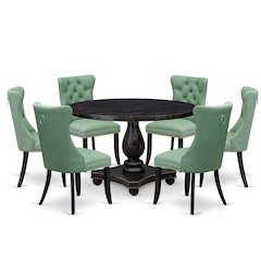 7 Piece Dinette Set Consists Of 48" Round Table In Willow Green Color