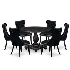 7 Piece Kitchen Table Set Includes 48" Round Table In Black Color