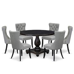 7 Piece Dining Table Set Consists Of 48" Round Table In Light Gray Color