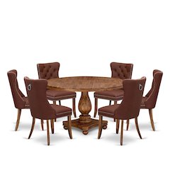 7-Pc Modern Dining Table Set Contain A Mid Century Table And 6 Burgundy Chairs