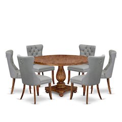 7-Pc Kitchen Table Set Contain A Mid Century Modern Table, 6 Light Gray Chairs