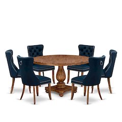 7-Piece Dining Room Set In Navy Blue Color