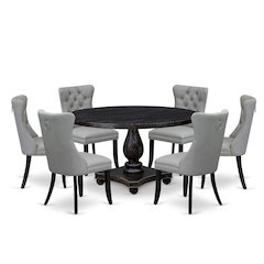 7 Piece Dining Table Set Contains 54" Round Table In Light Gray Color