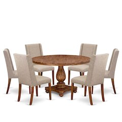 7-Piece Kitchen Table Set A Modern Table, 6 Light Tan Fabric Dinning Room Chairs