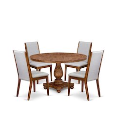 5-Piece Mid Century Dining Set A Table, 4 Grey Fabric Mid Century Dining Chairs