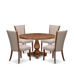 5 Piece Dinette Set Consists Of 54" Round Dining Table In Light Tan Color