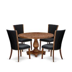 5 Piece Dinette Set For 4 Includes 54" Round Table In Black Color