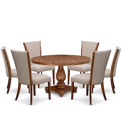7 Piece Dining Set For 6 Contains 54" Round Table In Light Tan Color