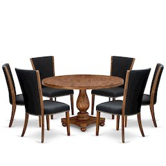 7 Piece Dining Set For 6 Consists Of 54" Round Table In Black Color
